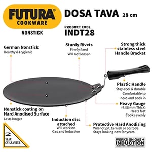 Hawkins Nonstick Dosa Tava – 28 cm (INDT28),  Induction & Gas Compatible, PFOA-Free Non-Toxic Coating for Dosa, Chilla & More image 3