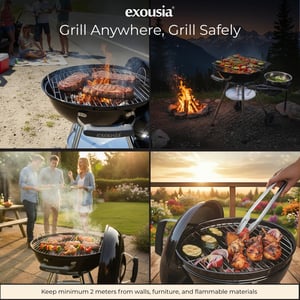 Exousia Charcoal BBQ Grill - 47 cms, Porcelain Coating Fire Bowl and Lid with 4 Legs for Sturdy Balance image 6