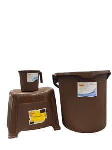 Jaypee Ribbed Series Bathroom Set, Bucket (25 Ltr.) + Mug + Stool – Brown