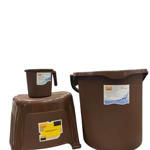 Jaypee Ribbed Series Bathroom Set, Bucket (25 Ltr.) + Mug + Stool - Brown