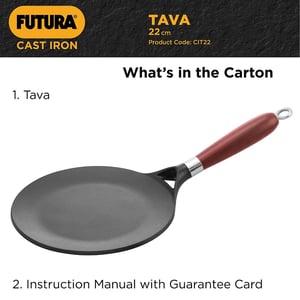Hawkins Futura 22 cm Cast Iron Tava, Cast Iron Tawa for Roti, Cast Iron Cookware for Kitchen, Black (CIT22) image 9