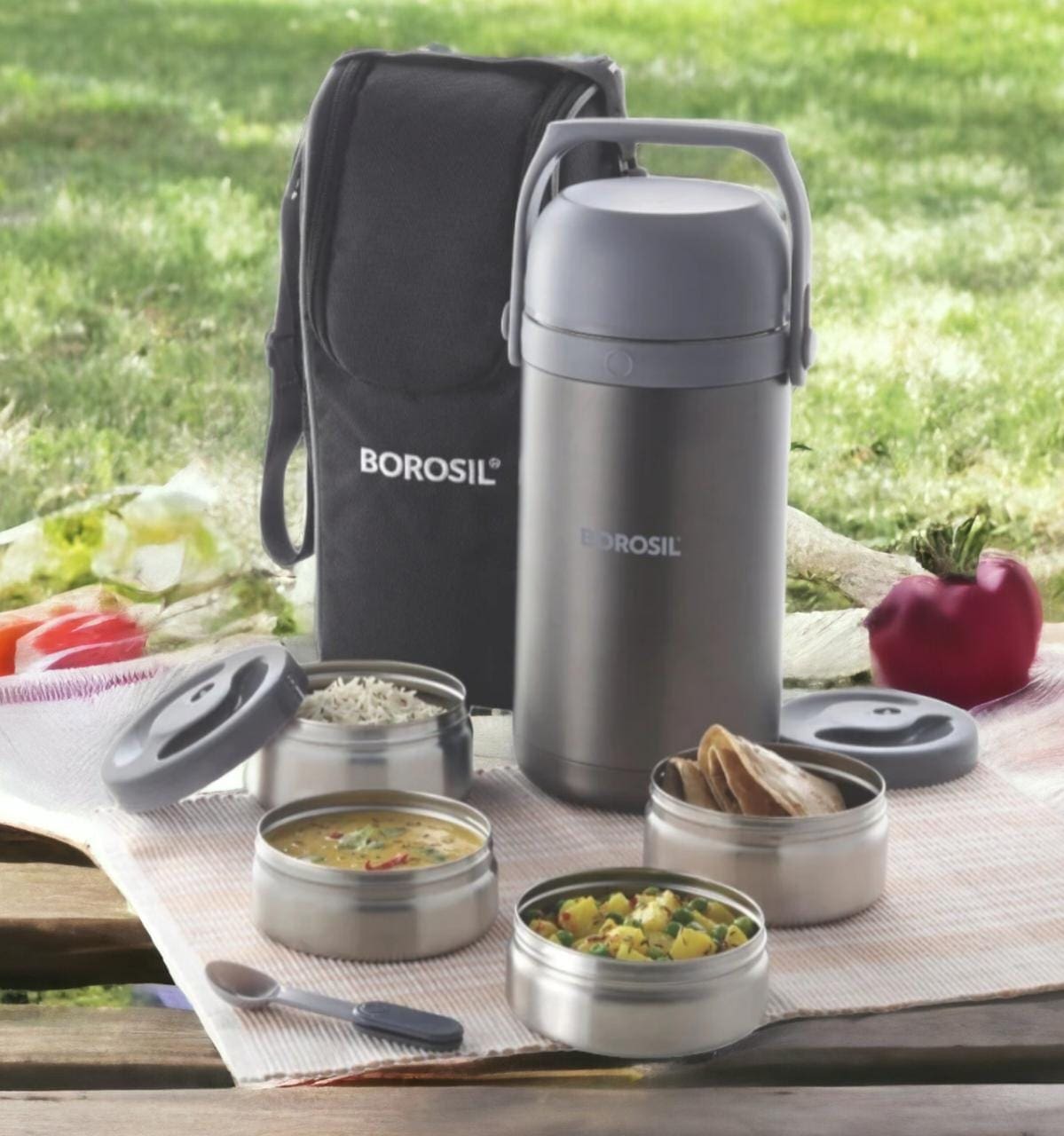 Borosil Hydra Hot & Fresh Lunch Box, Keeps Hot for upto 8 Hours - 4 Container