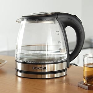 Borosil Electric Glass Kettle | Made in India Borosilicate Glass Body with Blue Backlight | Auto Cut-Off, 360° Base, Spout Filter | Fast Boil | Cord Winder | 1-Year Warranty (1.2 L)