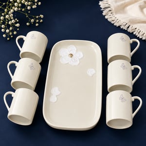 Magnolia Embossed Tray with 6 Mugs - Tea & Breakfast Set