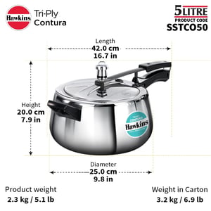 Hawkins 5 Litre Triply Contura Pressure Cooker, Triply Stainless Steel Induction & Contura shaped Cooker, Silver (SSTCO50) image 9