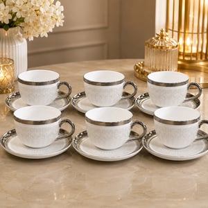 Doux Decor Porcelain Cup & Saucer Set, 12-Piece (6 Cups + 6 Saucers) image 2