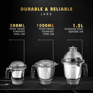Sujata MG02 Mixer Grinder, 1000 watts motor suitable for heavy grinding and shakes, 2 years warranty image 2