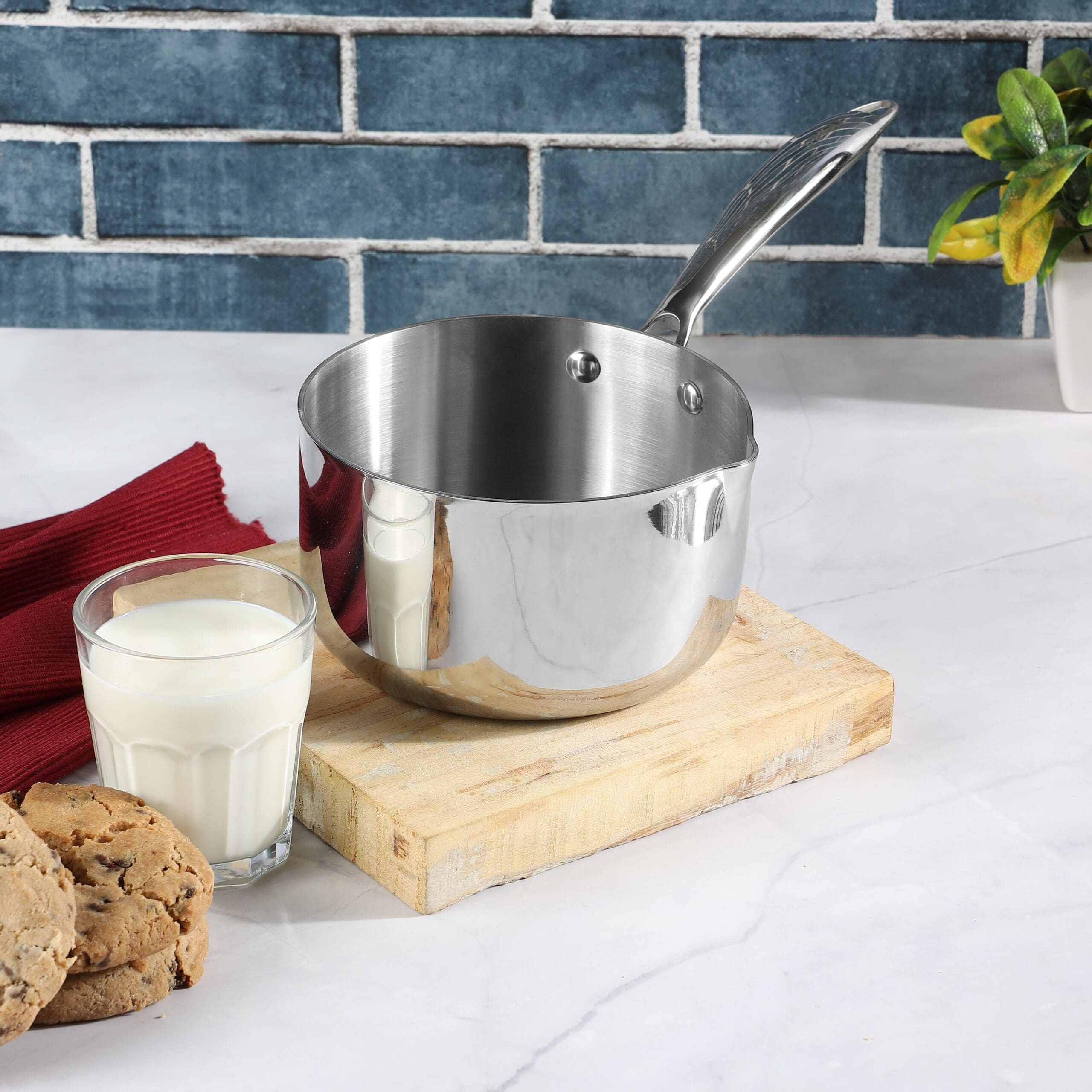 Vinod Platinum Triply Stainless Steel Milkpan with Lid | Induction & Gas Compatible
