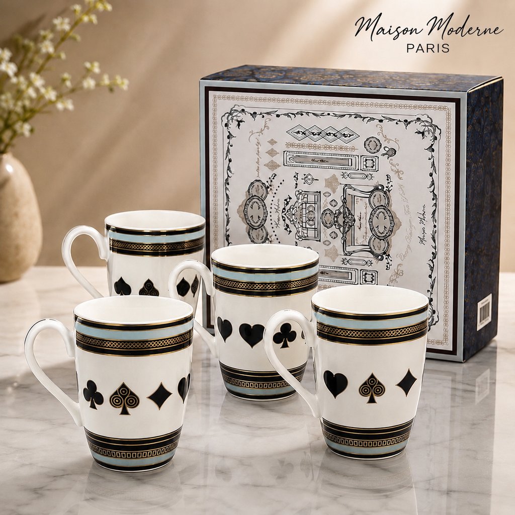 Maison Moderne Paris Card Suit Porcelain Coffee Mug, Set of 4 — Bihari Bartan Bhandar