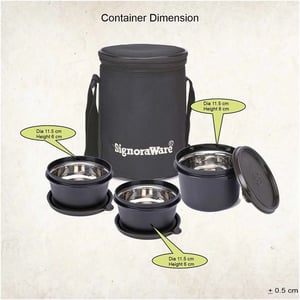 Signoraware Monarch Executive Medium Microsafe Steel |Microwave Safe Lunch Box (3 Stainless Steel Containers + Insulated Bag) (500ml+350ml+350ml) , Set of 3 | Office Series image 13