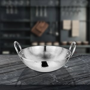 Sri and Sam STAINLESS STEEL HEAVY WEIGHT HAMMERED KADHAI, Heavy Gague Steel Ideal for Everyday Cooking & Deep Frying