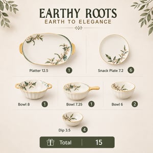 Deco Pride Earthy Roots 15-Piece Botanical Ceramic Dinnerware & Serving Set image 2