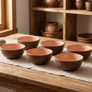 Tatva Baati Bowl, 6 pcs Ceramic Bowl Set Ideal for Serving Dal, Dips & Desserts - Peach