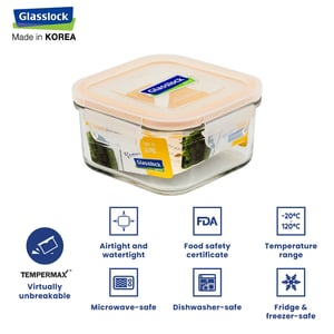 GLASSLOCK CLASSIC AIRTIGHT TEMPERED FOOD CONTAINER - SQUARE - 490 ML, Leak Proof, BPA Free, Microwave & Freezer Safe & Airtight image 3