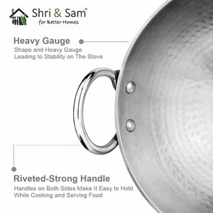 Sri and Sam STAINLESS STEEL HEAVY WEIGHT HAMMERED KADHAI, Heavy Gague Steel Ideal for Everyday Cooking & Deep Frying image 5