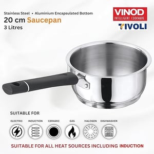Vinod Tivoli Tea Pan, Heavy Gague Stainless Steel, Works on Gas & Induction - 20 cm(3.0 Litres)
