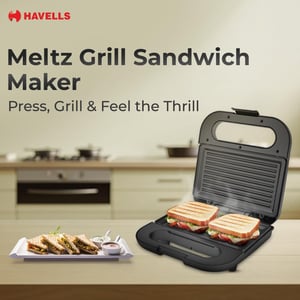 Havells Meltz Grill Sandwich Maker | 800 W | Power Indicator Light | Non-Stick Coating Plates | Heat Resistant Body | Quick Heating (Black) image 2