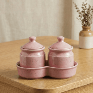 Tatva Ceramic Pickle Set, 2 Pcs Ceramic Jars with Lid - Peach