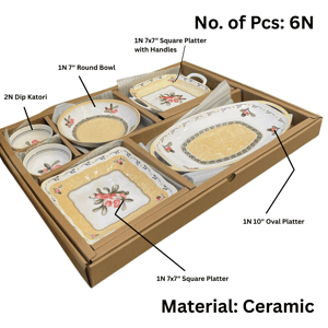 Hi-Luxe Flora 6 pcs Platter Set, Ceramic Serving Set for Casual Hosting & Gifting image 6