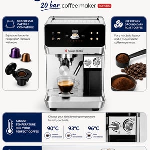Russell Hobbs Signature Brew Coffee Maker (RCM1400), 20 Bar Pressure, Nespresso Capsules Compatible, 2 Years Warranty image 3