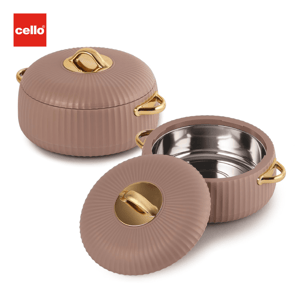 Cello Aurum Insulated 2pcs Casserole Set (1000ml + 1000ml), Stylish Casserole for Daily Utility & Gifting - Light Brown