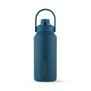 A blue water bottle designed for hydration, categorized under drinkware.