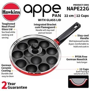Hawkins Die Cast Appe Pan (NAPE20G), 12 Cups with Glass Lid, 20 cms image 2