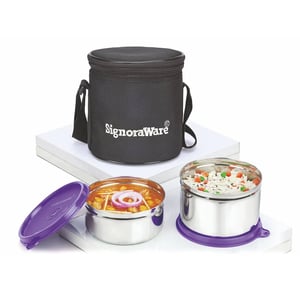 Signoraware Executive Stainless Steel Lunch Box Set, Set of 2, Small - Purple