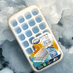 Joyo Pop up XL Ice Tray, with silicone base, stackable with lid, BPA Free