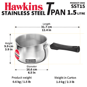 Hawkins Stainless Steel Tea Pan, Induction Friendly, Food Grade - 1.5 Litres (For 5-6 Cups)