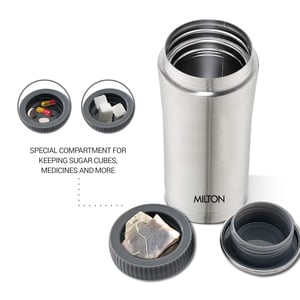 Milton Optima Thermosteel Bottle, 12 Hours Hot & Cold  - Silver - 350 ml (Approx. 1-1.5 cups) image 2