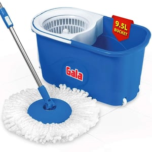 Gala Plastic Quick Spin Mop, Easy Wheels & Big Bucket With 2 Microfiber Refills