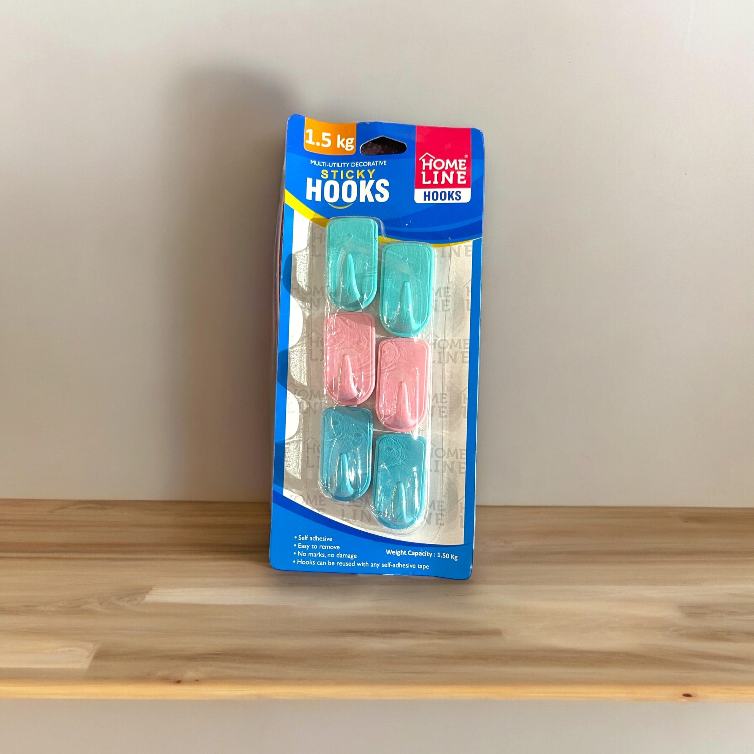 Plastic Stick-On Hooks – Pack of 6, Holds up to 1.5 Kg, Lightweight Adhesive Hooks for Kitchen, Bathroom & Everyday Use