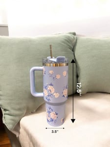 Stainless Steel Insulated Cup with Handle, Floral Prints, 1200 ml – Light Blue