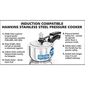 Hawkins Stainless Steel 2 Liters Pressure Cooker (HSS20), Ideal for 2-3 people image 3