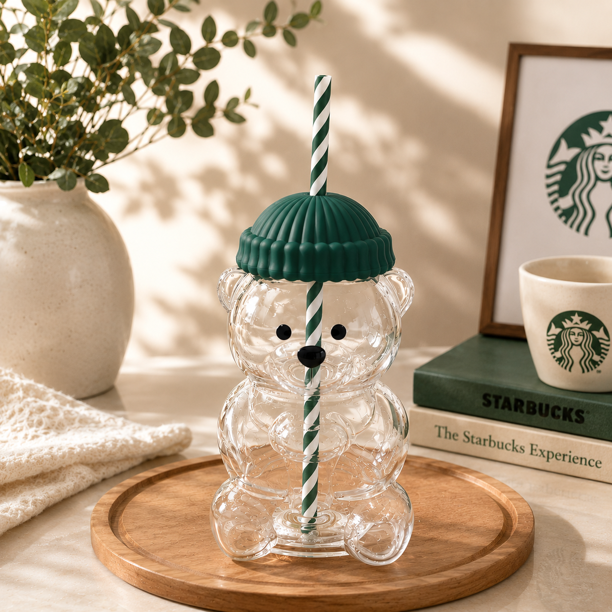 Addox Bear Sips Borosilicate Glass Tumbler with Straw, 650ml