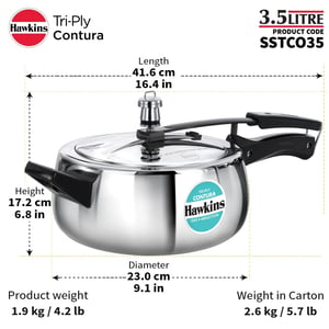 Hawkins 3.5 Litre Triply Contura Pressure Cooker, Triply Stainless Steel Induction & Contura shaped Cooker, Silver (SSTCO35) image 9