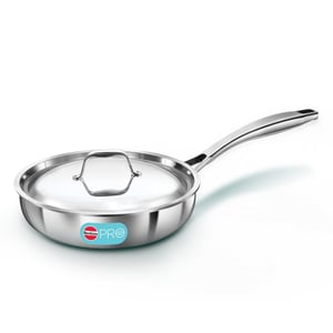 Hawkins Pro Frying Pan, Triply Stainless Steel Fry Pan with Stainless Steel Handle and Stainless Steel Lid - 22 cm (For 2–3 People), With Lid