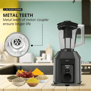 Havells Hexo Plus 1100 Watts Mixer Grinder with 4 Jars, Heavy Duty Mixer with 100 Mins of Continuous Run Time, 5+2 Years Warranty image 2