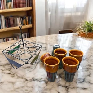 Traditional Ceramic Chai Kulhad Set with Handle Carrier – 6 Tumblers image 2