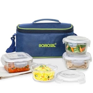 Borosil Klip n Store Universal Lunchbox | Set of 4 (320ml x 2 Square + 240ml x 2 Round), Borosilicate Glass | Microwave & Dishwasher ... image 2