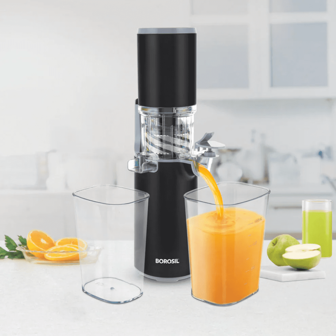 Borosil Easy Cold Press Slow Juicer, Most Compact Slow Juicer for Semi-Hards Fruits & Vegetables