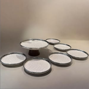 Premium Ceramic 7 pcs Snack Set (1 Footed Platter + 6 Half Plates), For Exclusive Gifting & Hosting image 2
