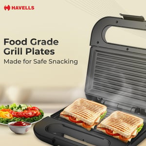 Havells Meltz Grill Sandwich Maker | 800 W | Power Indicator Light | Non-Stick Coating Plates | Heat Resistant Body | Quick Heating (Black) image 6