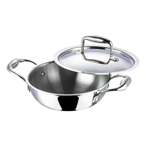 Vinod Platinum Triply Stainless Steel Extra Deep Kadai with Lid | Premium Cookware for Efficient and Healthy Cooking - 1-2 people (18 cms)