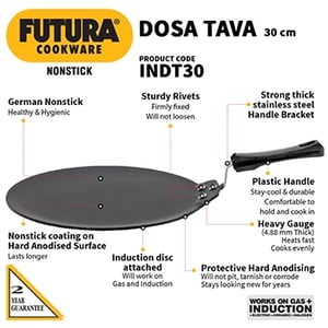 HAWKINS NONSTICK DOSA TAVA 30 CM (NDT30/INDT30), PFOA Free Non Toxic Coating, Ideal for Chillas, Dosas & Omelettes - Gas & Induction