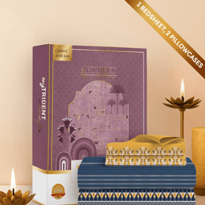 Trident Carnival Gold Bedsheet (Art Deco Collection), 100% Cotton King Size (108"x108") Bedsheet for Everyday Use and Gifting - Design: E