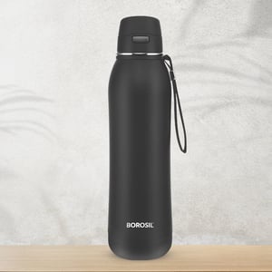Borosil Riviera Vaccum Bottle, Matt Finish Exterior, Keeps Hot & Cold for upto 12 Hours - Black