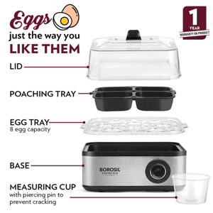 Borosil 8 Slots Egg Boiler, 3 Boiling Temperatures, 1 Year Warranty image 5