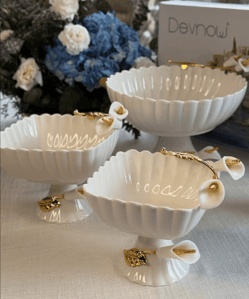 Devnow Ceramic Platter with Gold Accents – Elegant Serveware for Hosting & Gifting – Small Footed Platter
